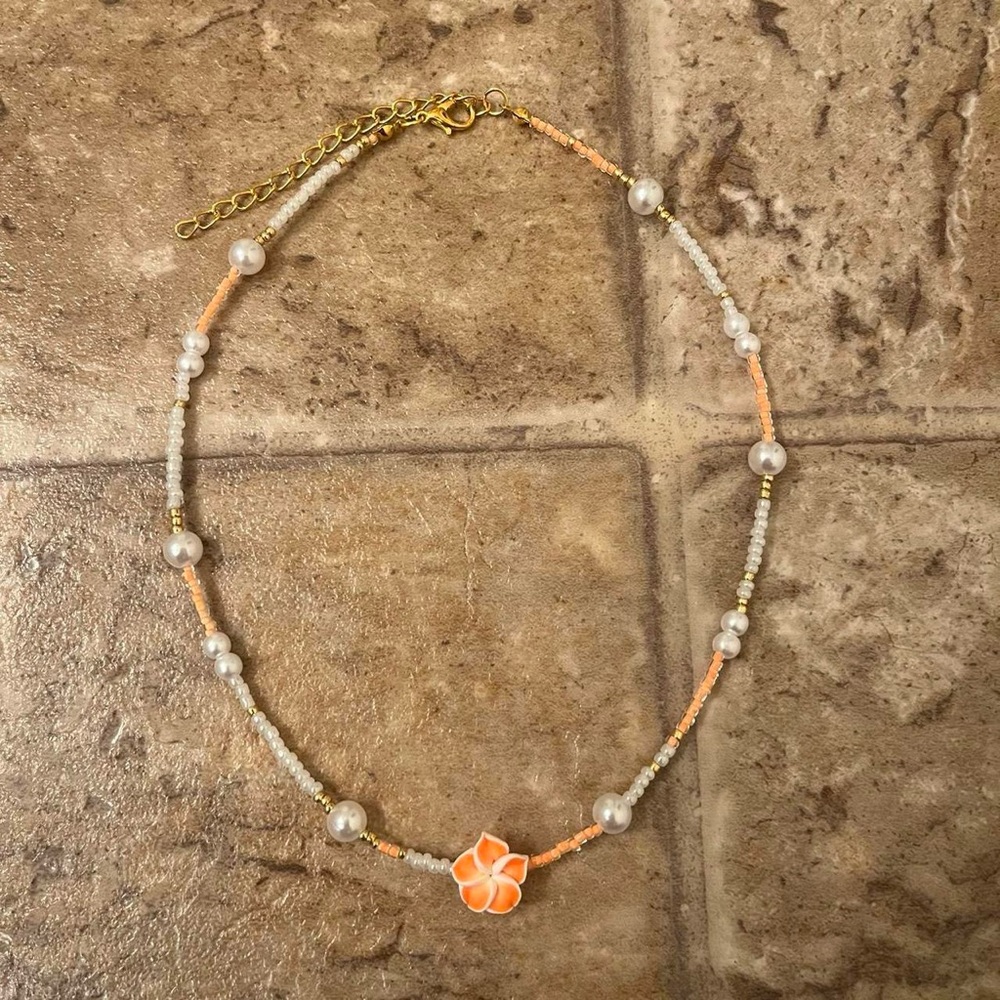 Orange plumeria necklace